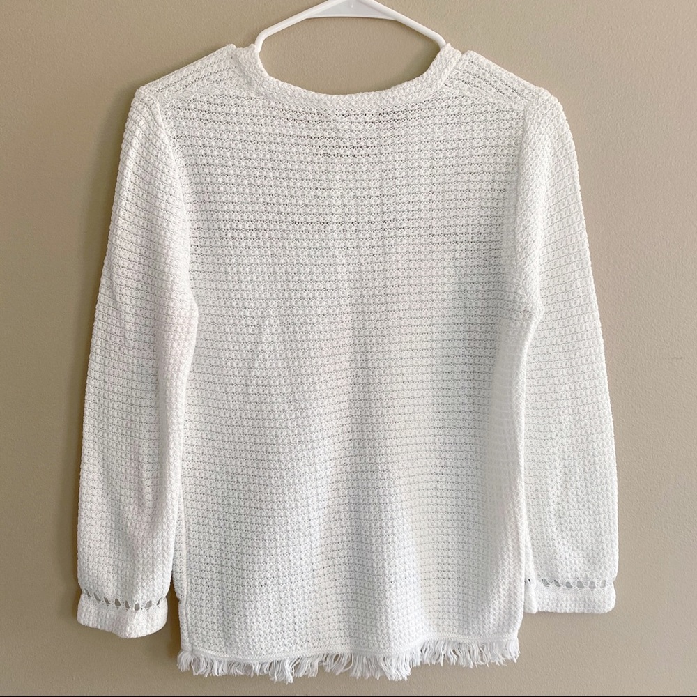 J Crew white cotton eyelet open knit sweater sz s - Picture 2 of 4